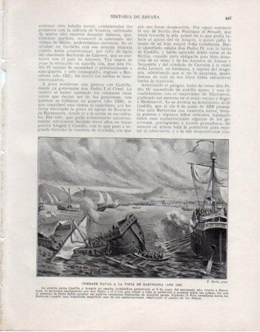 LAMINA V33641: Combate naval a la vista de Barcelona por F. Mota