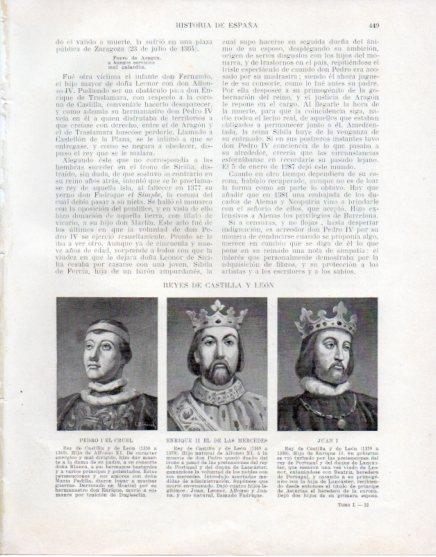 LAMINA V33642: Pedro I El Cruel, Enrique II de las Mercedes y Juan I Reyes de Castilla y Leon