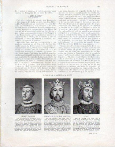 LAMINA V33642: Pedro I El Cruel, Enrique II de las Mercedes y Juan I Reyes de Castilla y Leon
