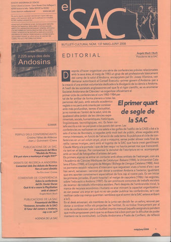 El Sac (Societat Andorrana de Ciències). Butlletí cultural num 137, maig-juny 2008