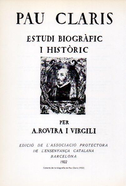 LAMINA V34638: Coberta de la biografia de Pau Claris 1922 per Rovira i Virgili