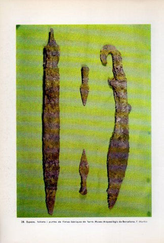 LAMINA V34710: Espasa, falcata i puntes de fletxa iberiques de ferro