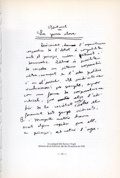 LAMINA V34626: Autograf d'en Rovira i Virgili, Editorial La Publicitat 1925
