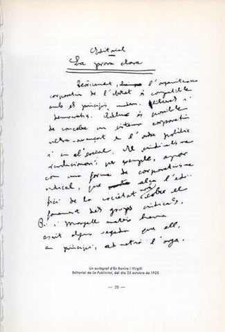 LAMINA V34626: Autograf d'en Rovira i Virgili, Editorial La Publicitat 1925