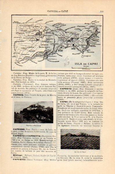 LAMINA V35156: Mapa y vista de Capri, Italia