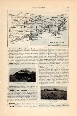LAMINA V35156: Mapa y vista de Capri, Italia
