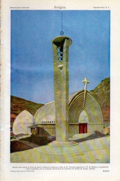 LAMINA V35072: Dibujo iglesia parroquial de Pont de Suert, Lerida