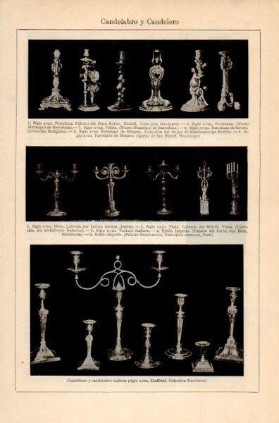 LAMINA V35073: Candelabro y Candelero varios