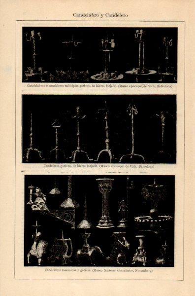LAMINA V35075: Candeleros y candelabros goticos y romanicos