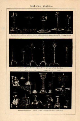 LAMINA V35075: Candeleros y candelabros goticos y romanicos