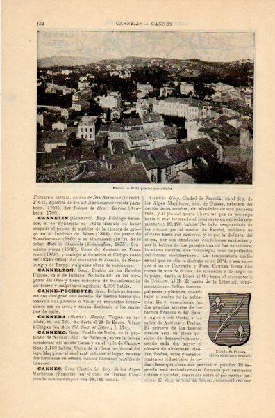 LAMINA V35084: Vista parcial  y escudo de Cannes, Francia