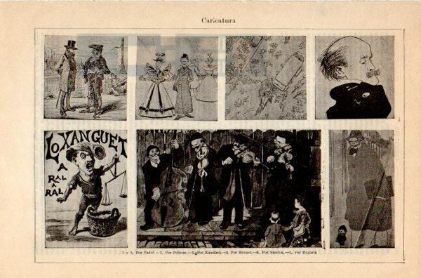 LAMINA V35198: Caricatura por Padro, Pellicer, Xaudaro, Bruget y Sabncha