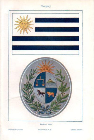 LAMINA V34874: Bandera y escudo de Uruguay