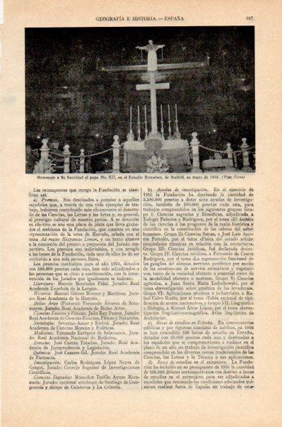 LAMINA V34980: Homenaje al Papa Pio XII en Estadio Bernabeu en 1956