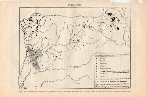 LAMINA V34921: Mapa de los toponimicos francos en la peninsula iberica año 542