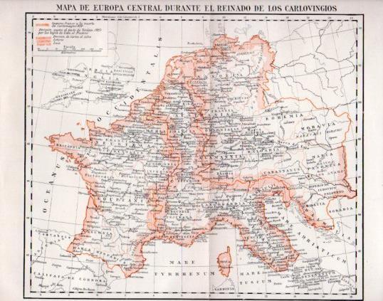 LAMINA V35319: Mapa de Europa Central en reinado de los Carlovingios