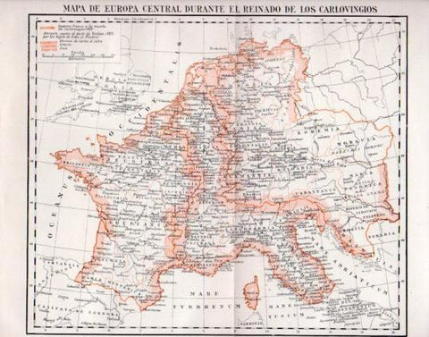 LAMINA V35319: Mapa de Europa Central en reinado de los Carlovingios